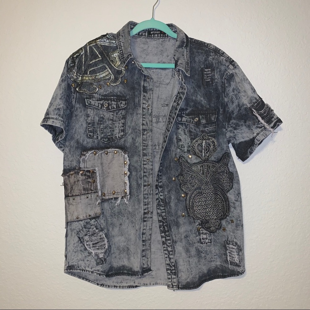 IMPERIOUS short sleeve embroidered button down XL